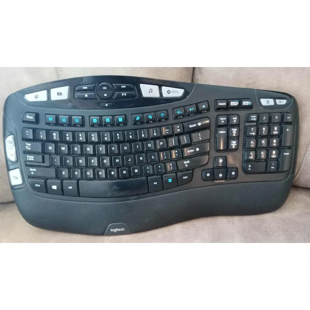 Logitech K350 Wireless Wave Ergonomic PC Keyboard No USB Dongle - Tested Works!